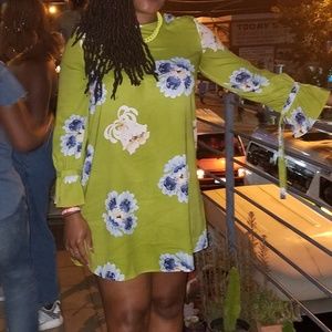 Lime green floral mini dress